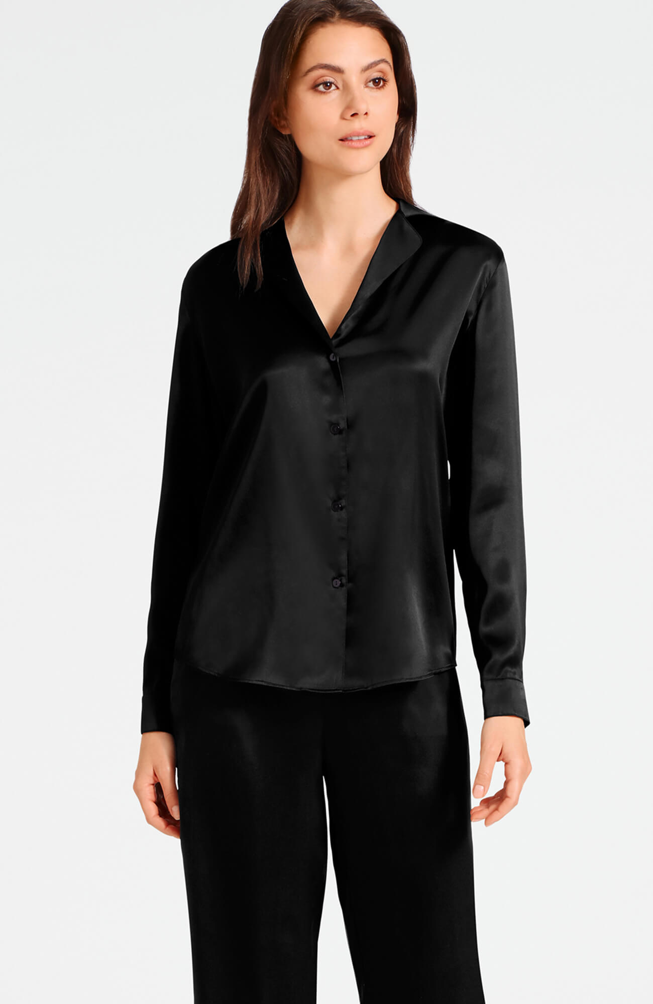 Шелковая пижамная рубашка с английским воротником Бренд  Изображение 6