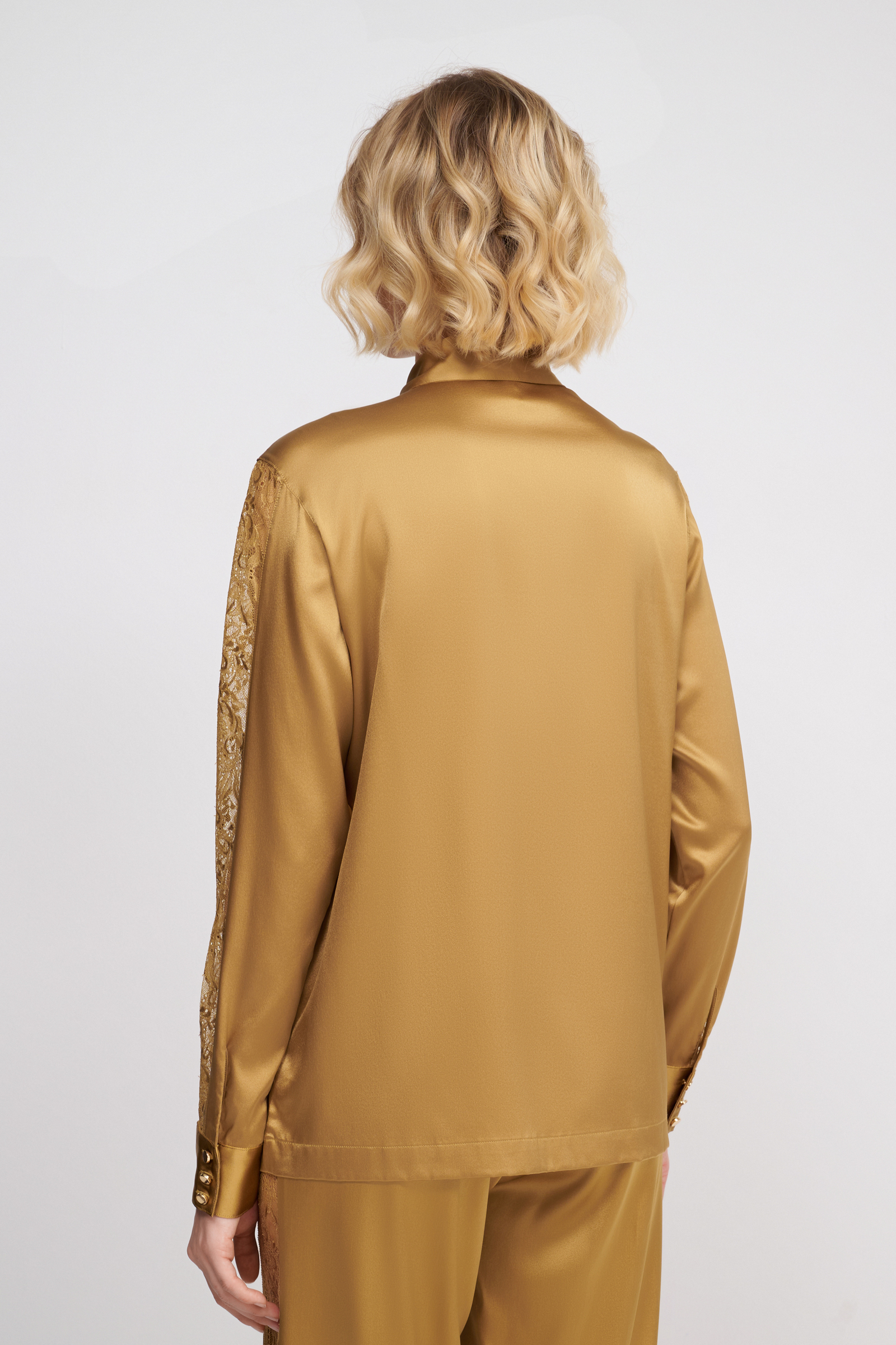 Шелковая пижамная рубашка с кружевом Бренд  Изображение 3