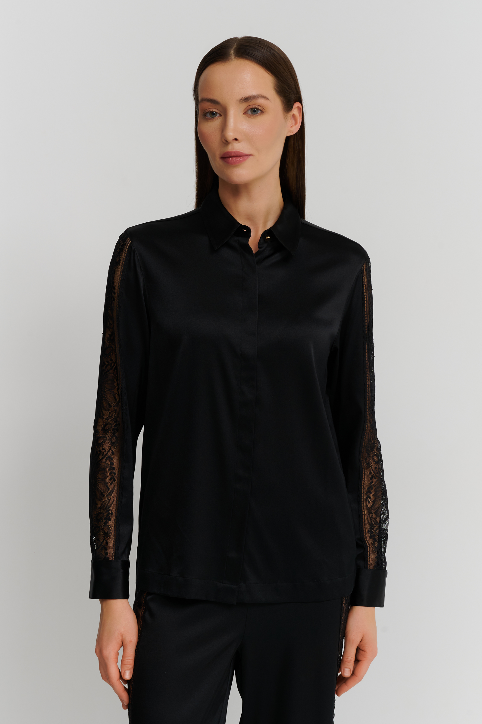 Шелковая пижамная рубашка с кружевом Бренд  Изображение 5