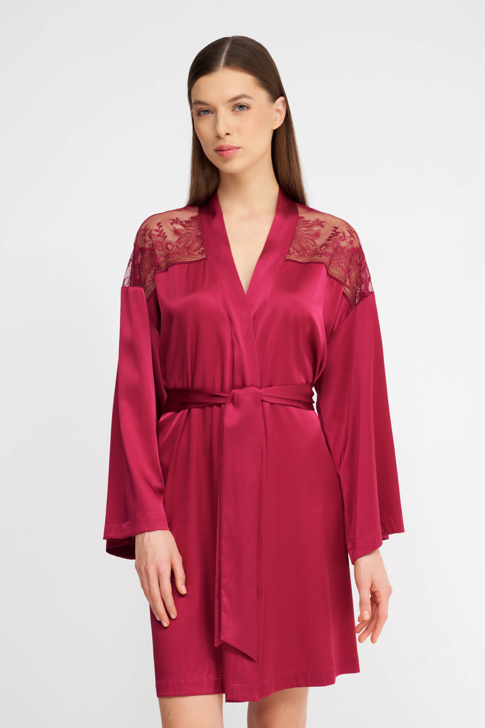 Шелковый халат с кружевом Бренд  Изображение 4