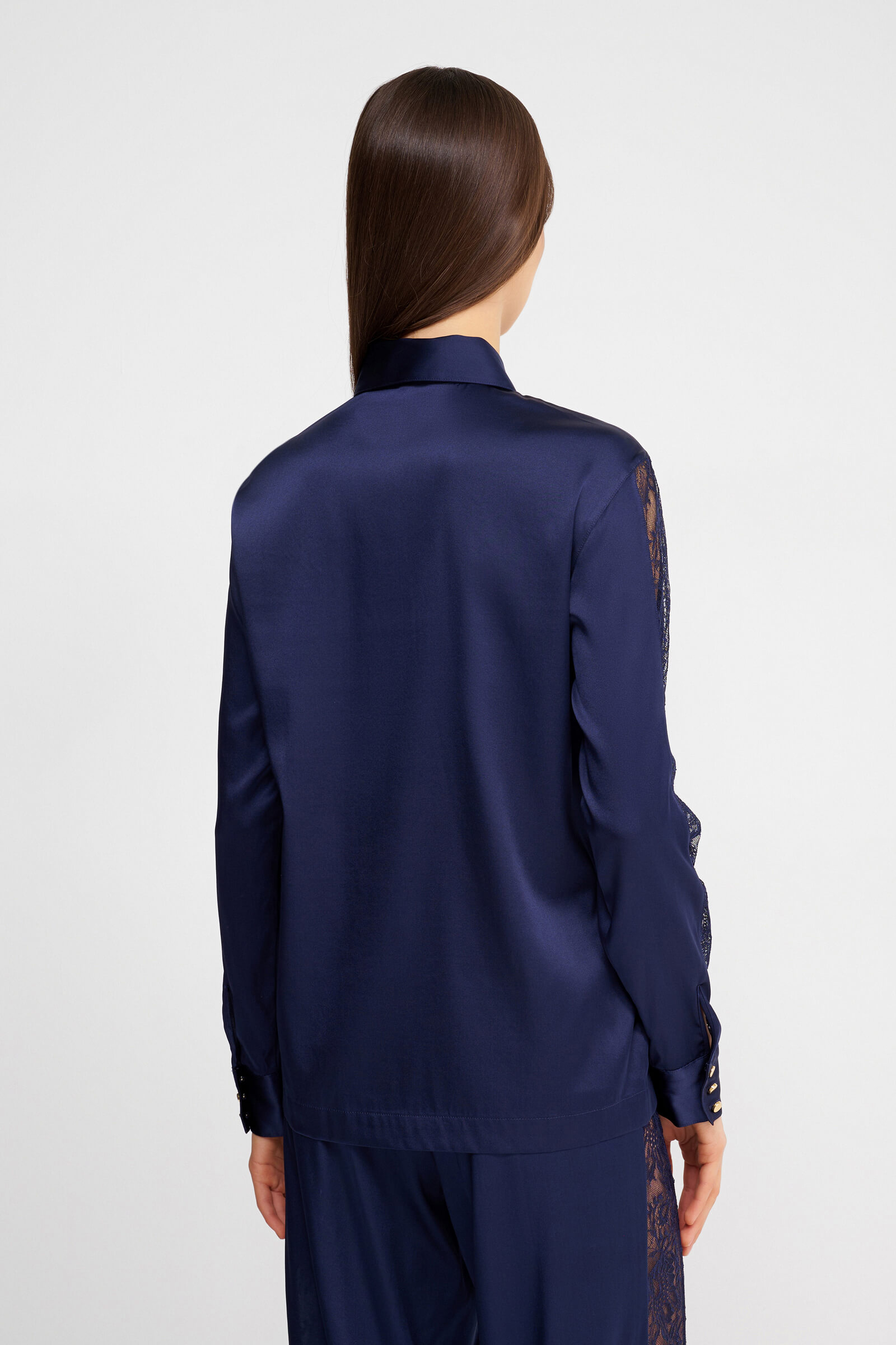 Шелковая пижамная рубашка с кружевом Бренд  Изображение 3