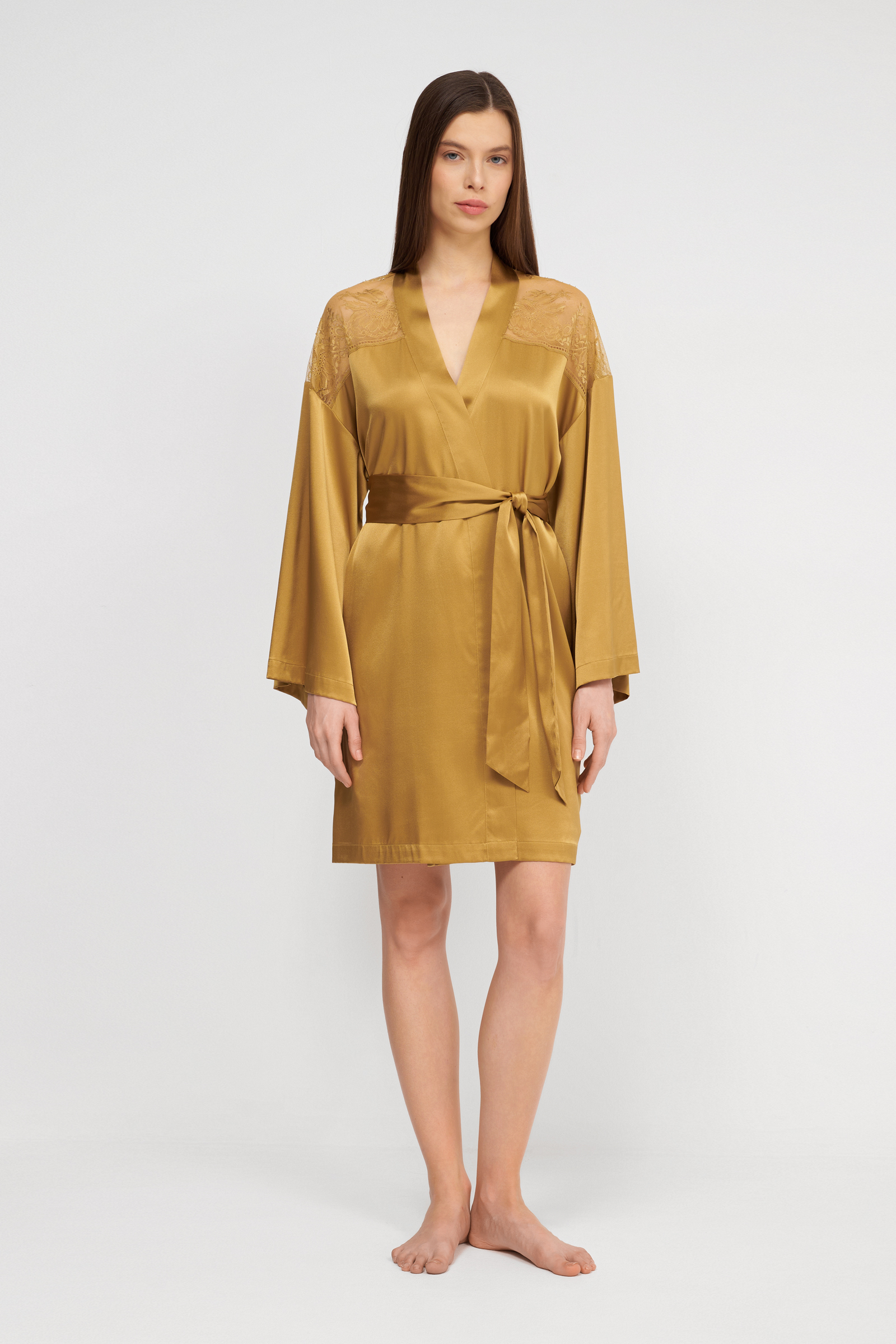 Шелковый халат с кружевом Бренд  Изображение 4