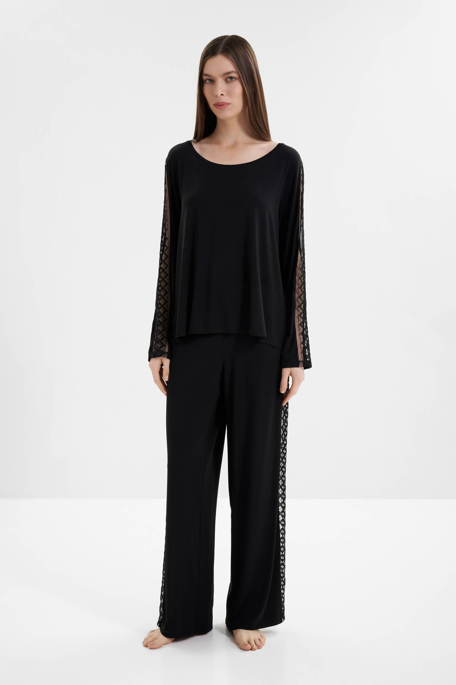 Пижамный лонгслив из мягкого модала с вышивкой Бренд  Изображение 4