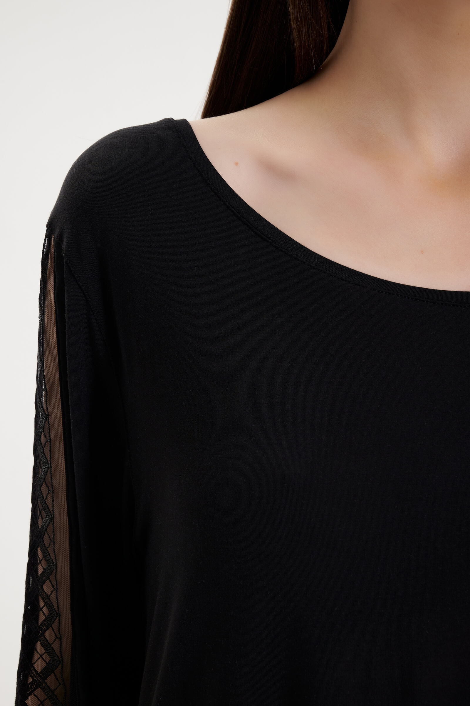 Пижамный лонгслив из мягкого модала с вышивкой Бренд  Изображение 5