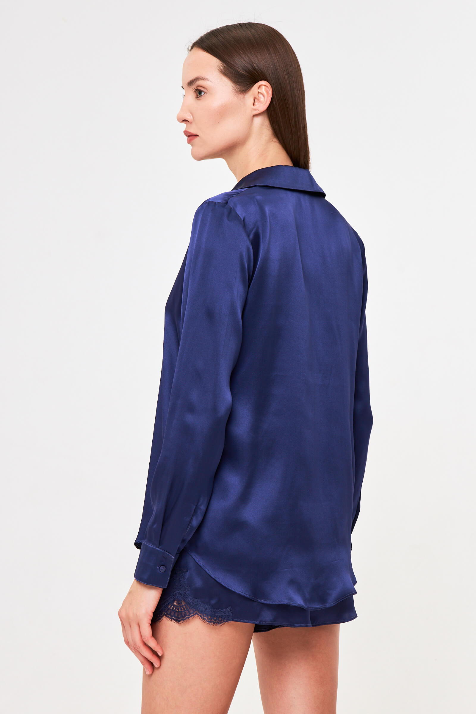 Шелковая пижамная рубашка с английским воротником Бренд  Изображение 3