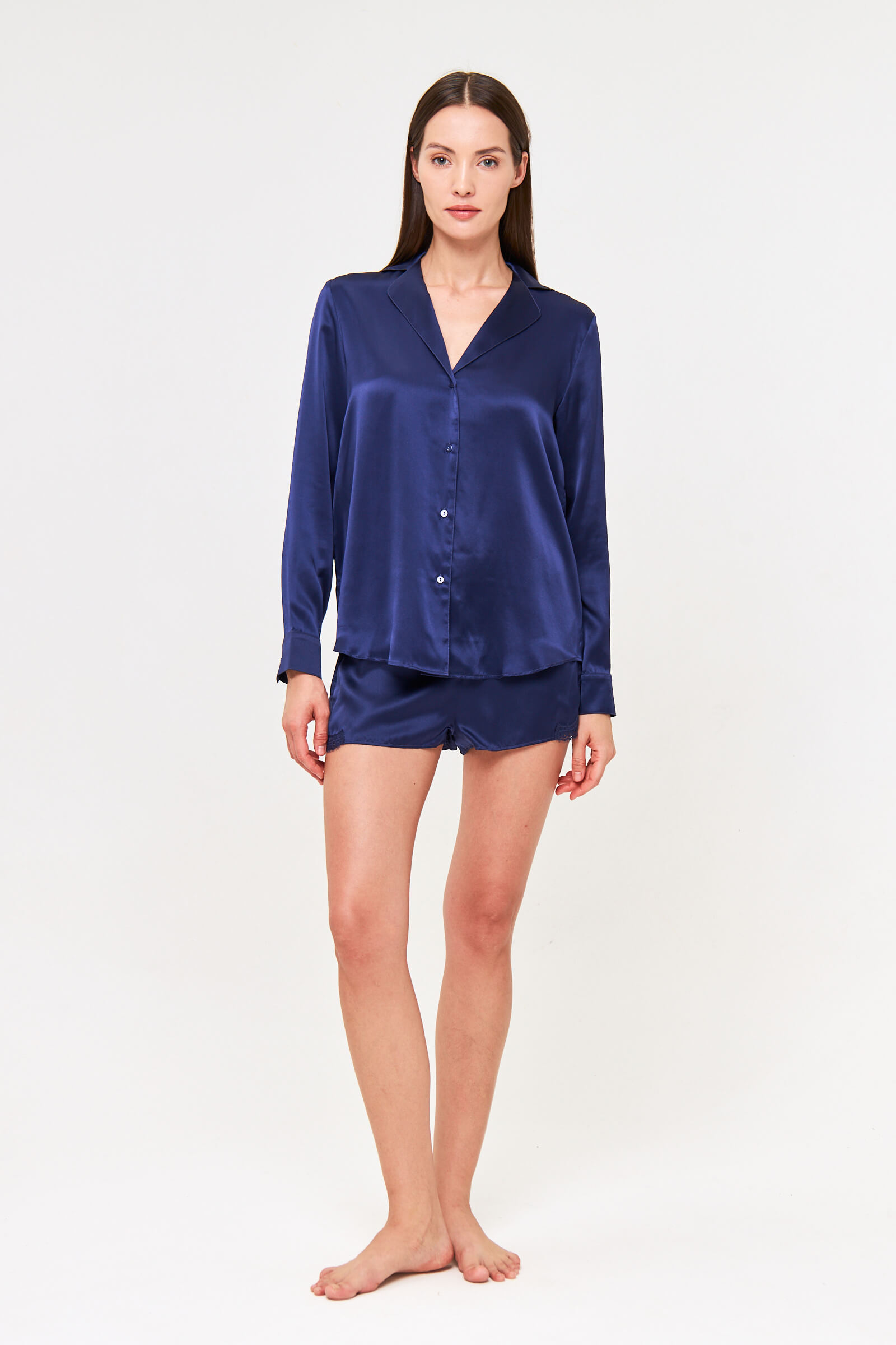 Шелковая пижамная рубашка с английским воротником Бренд  Изображение 4