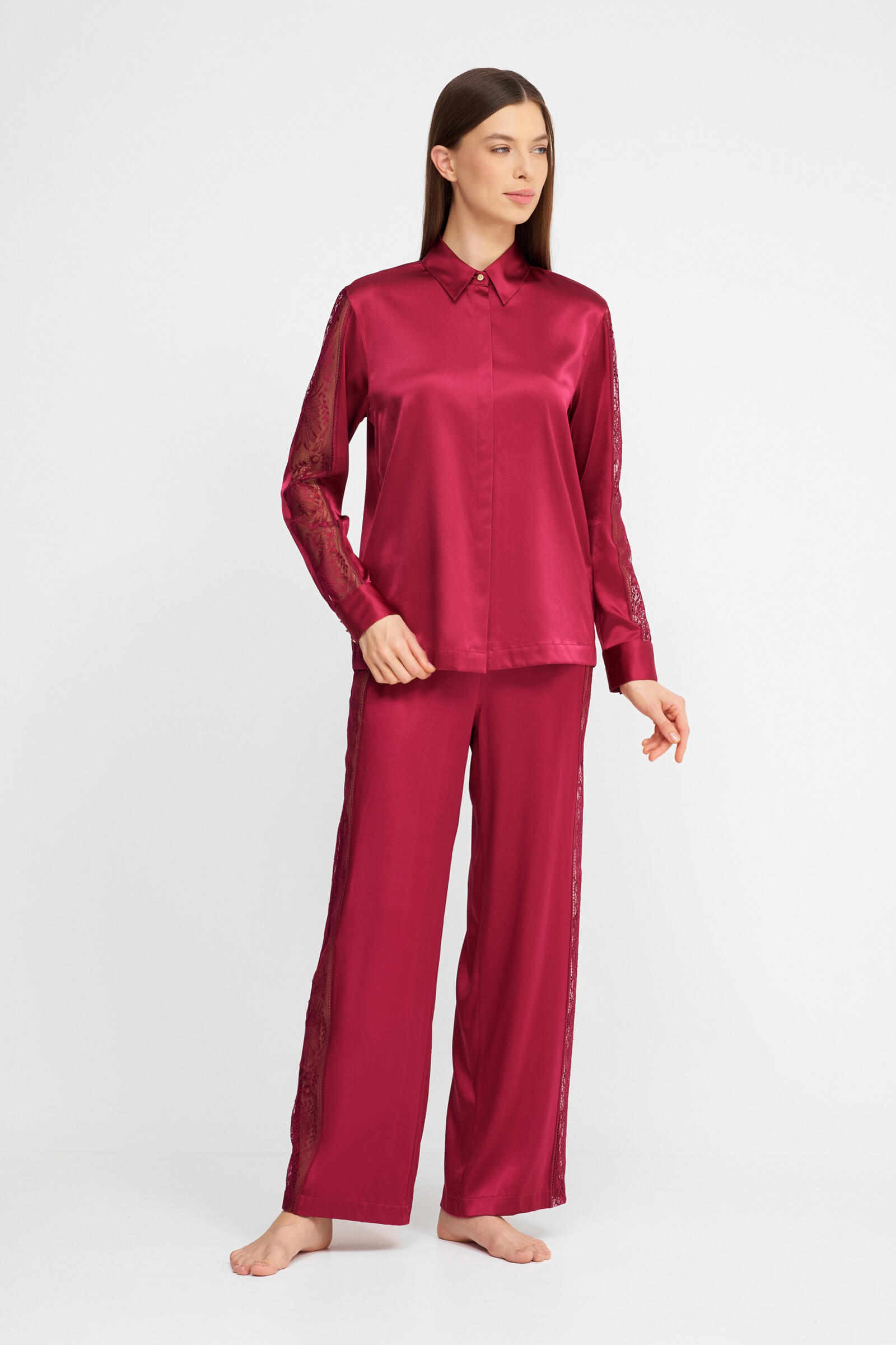 Шелковая пижамная рубашка с кружевом Бренд  Изображение 4