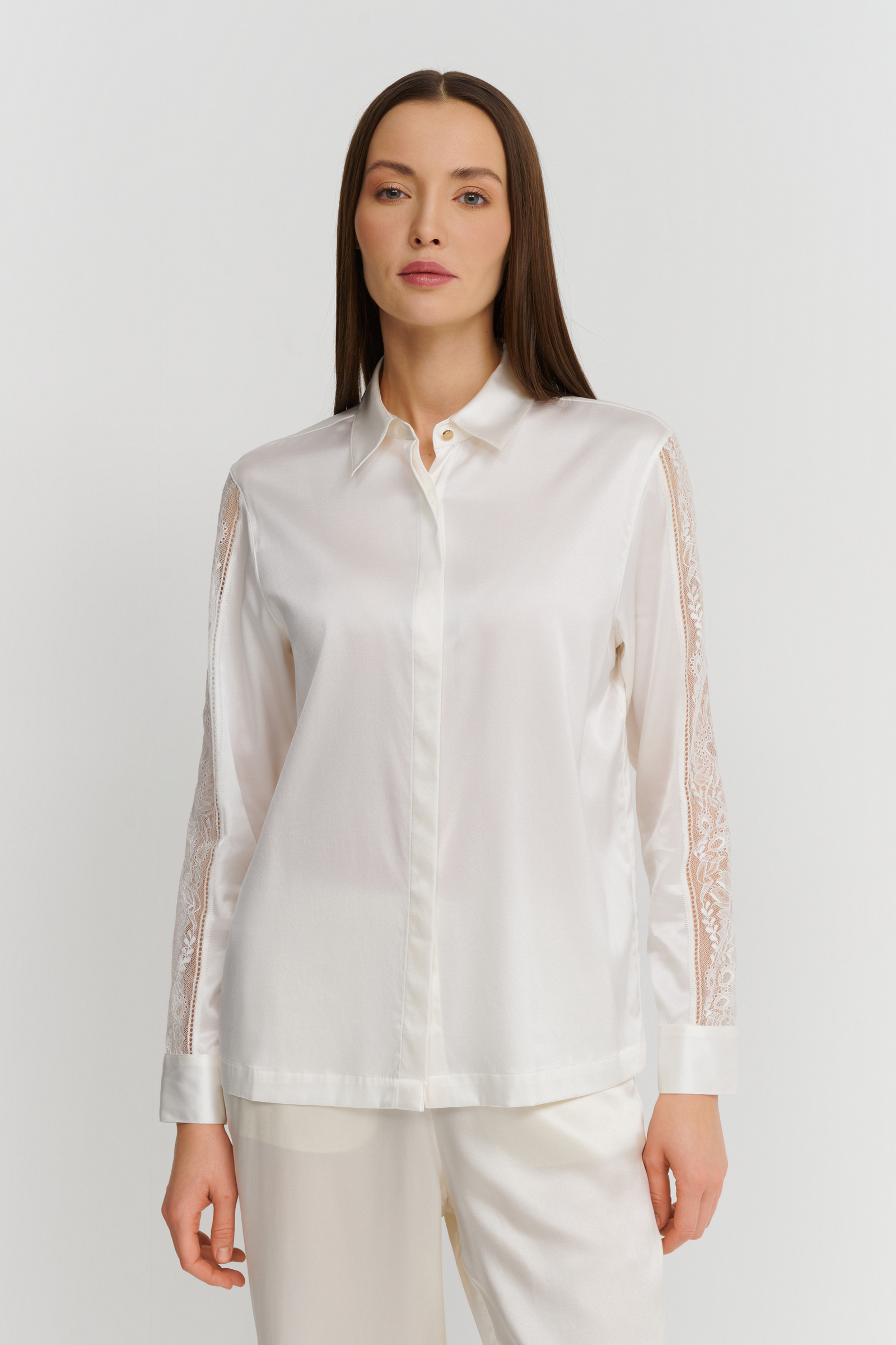 Шелковая пижамная рубашка с кружевом Бренд  Изображение 5