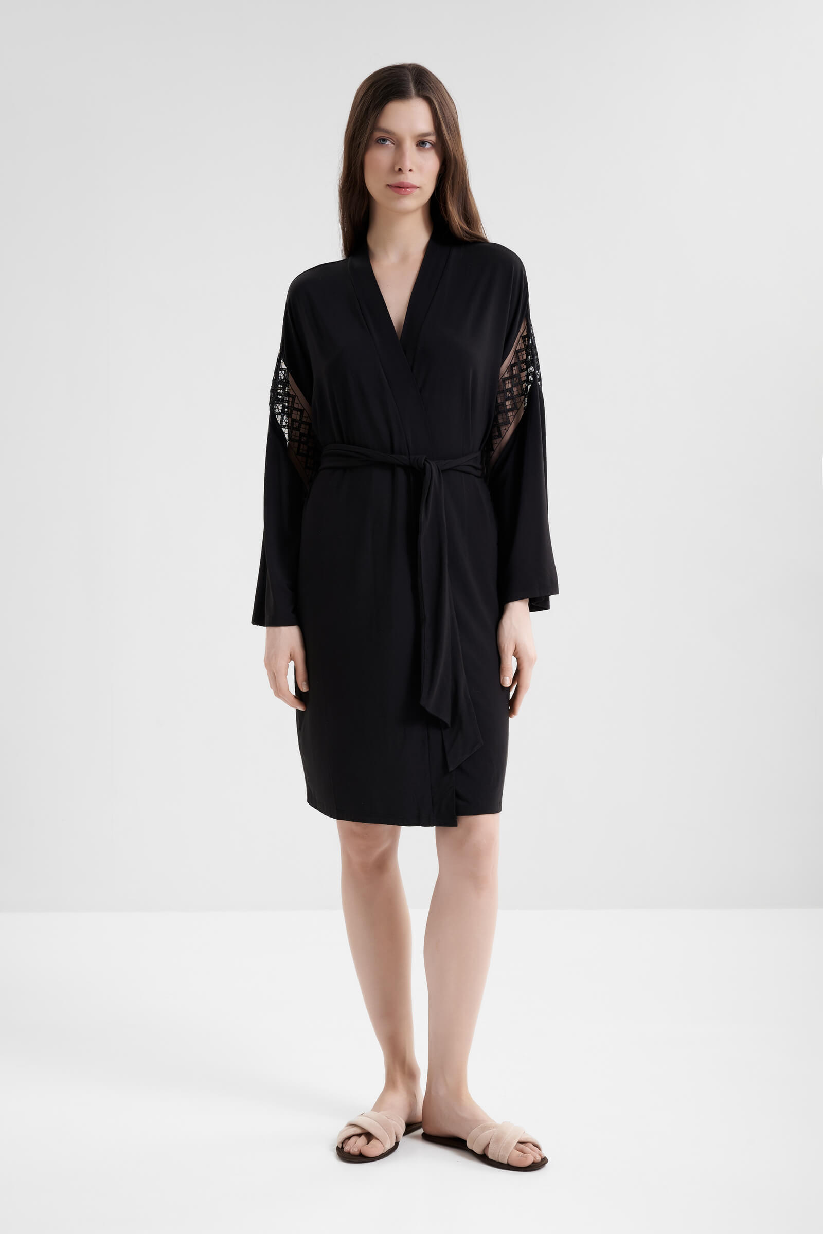 Халат из модала с декоративными вставками Бренд 