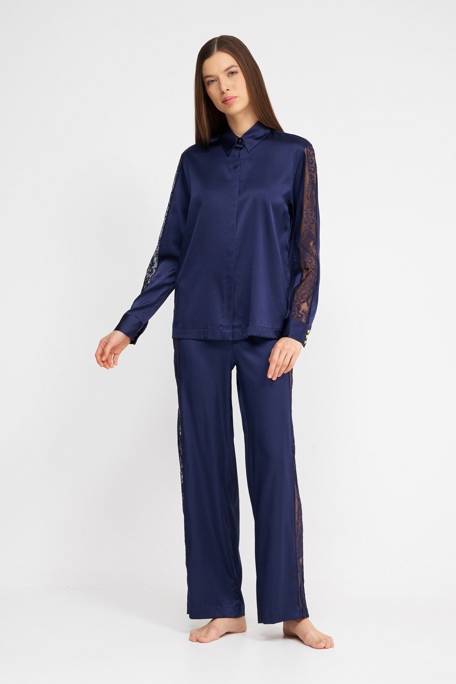 Шелковая пижамная рубашка с кружевом Бренд  Изображение 4