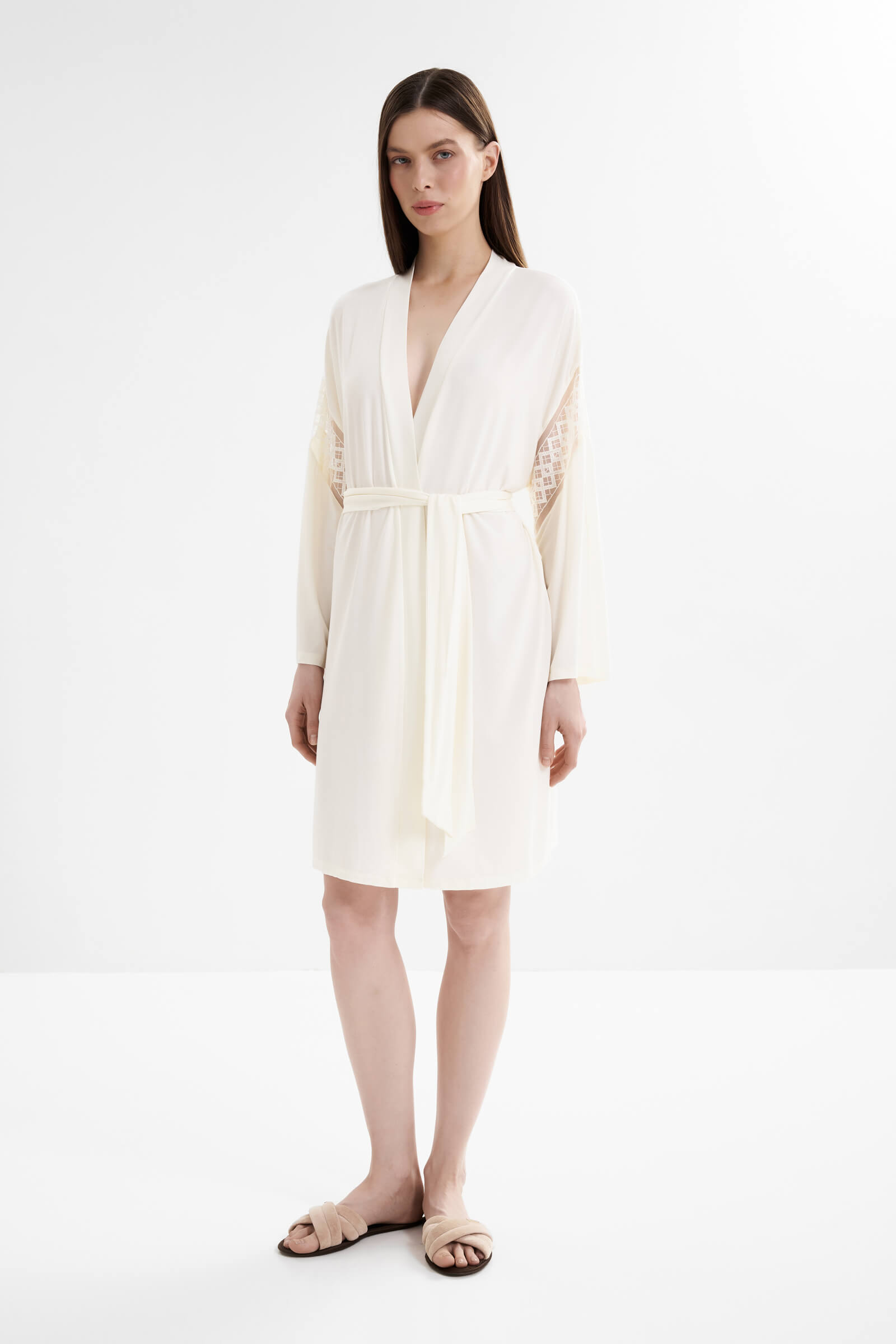 Халат из модала с декоративными вставками Бренд 