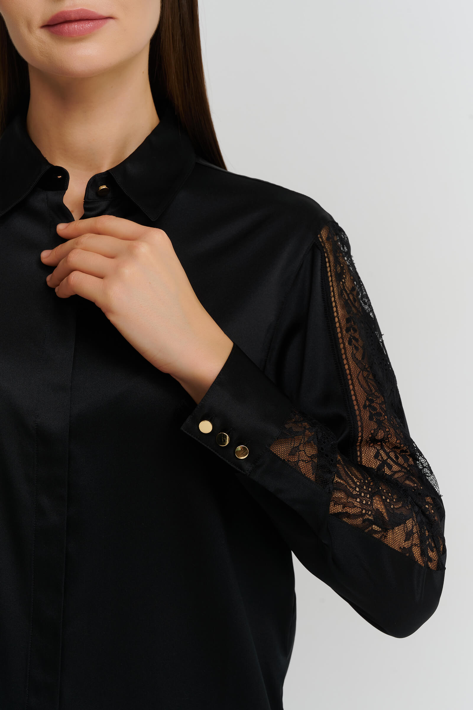 Шелковая пижамная рубашка с кружевом Бренд  Изображение 6