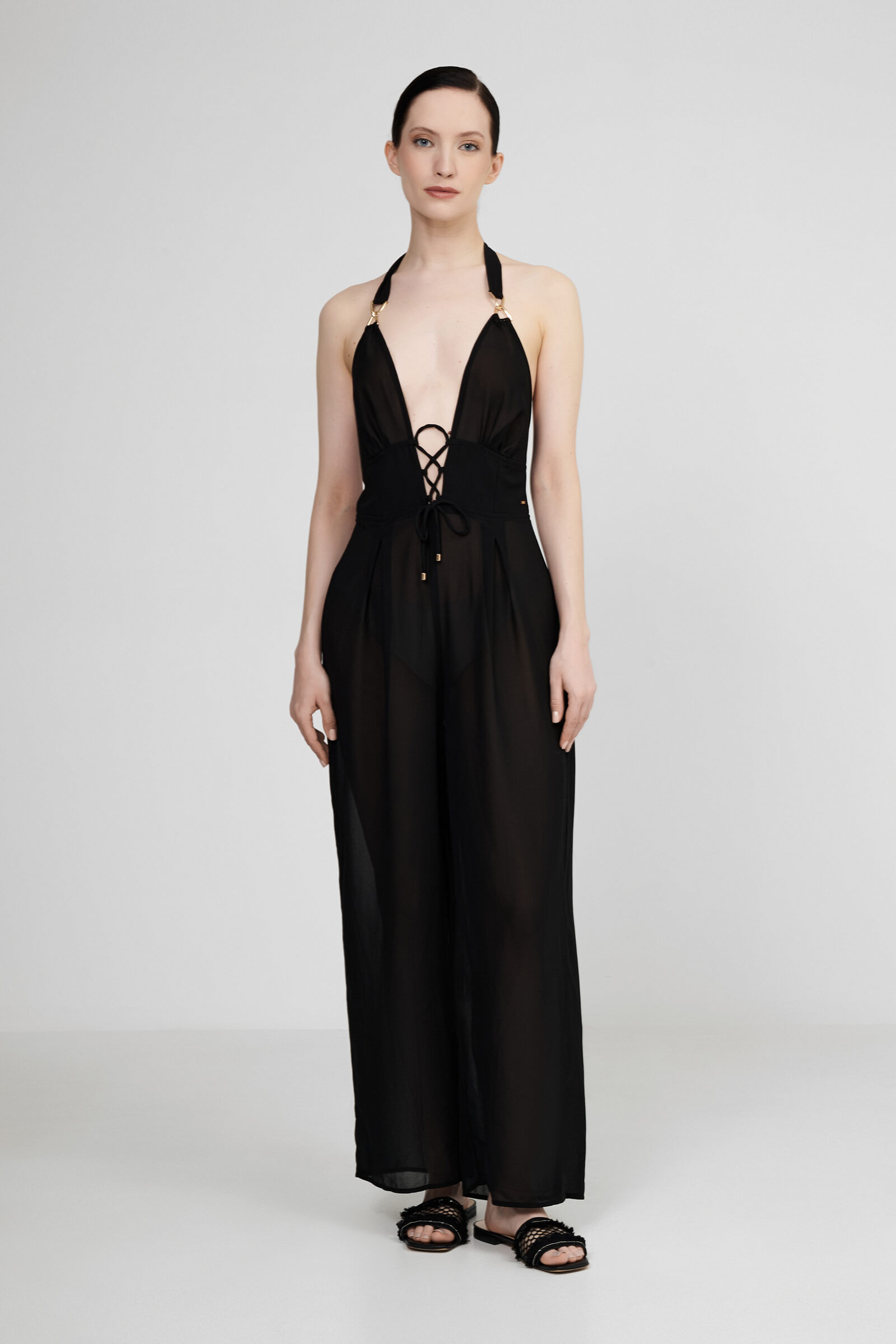 Легкий комбинезон с открытой спиной и глубоким вырезом Бренд 