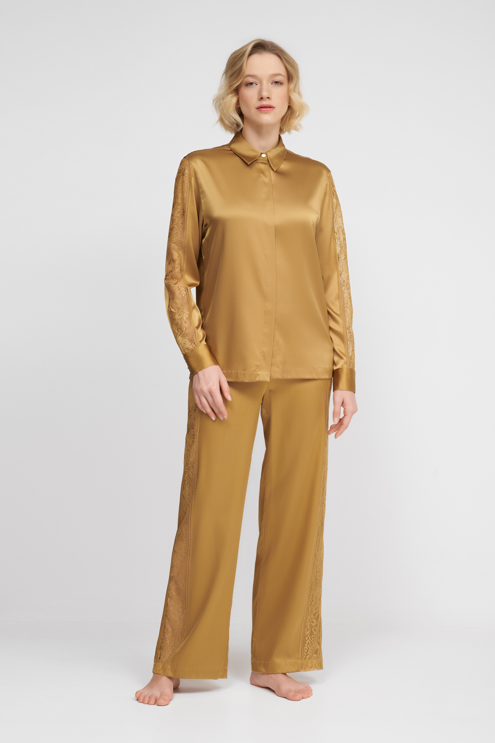 Шелковая пижамная рубашка с кружевом Бренд  Изображение 4