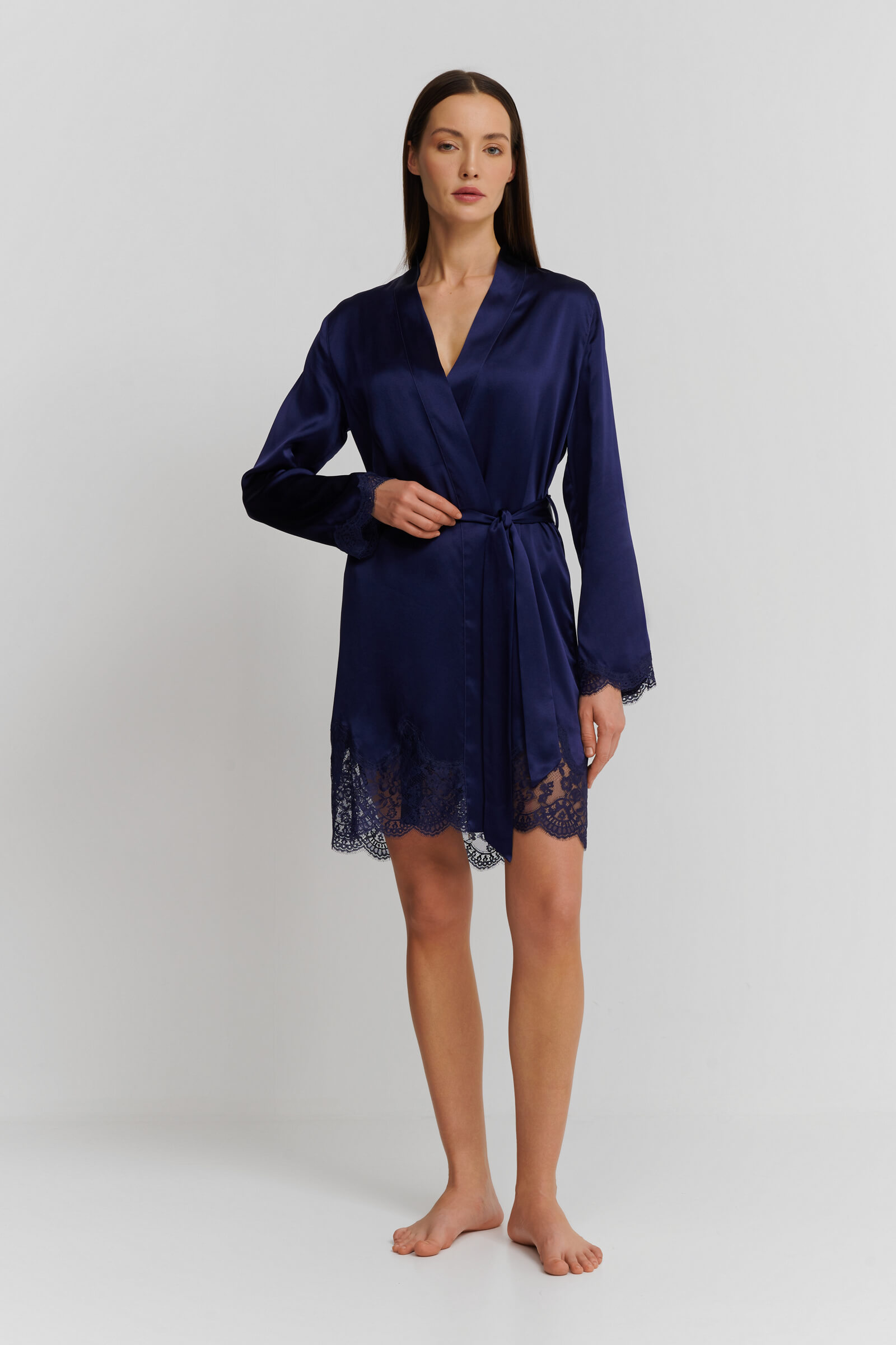 Шелковый халат с длинным рукавом Бренд  Изображение 4