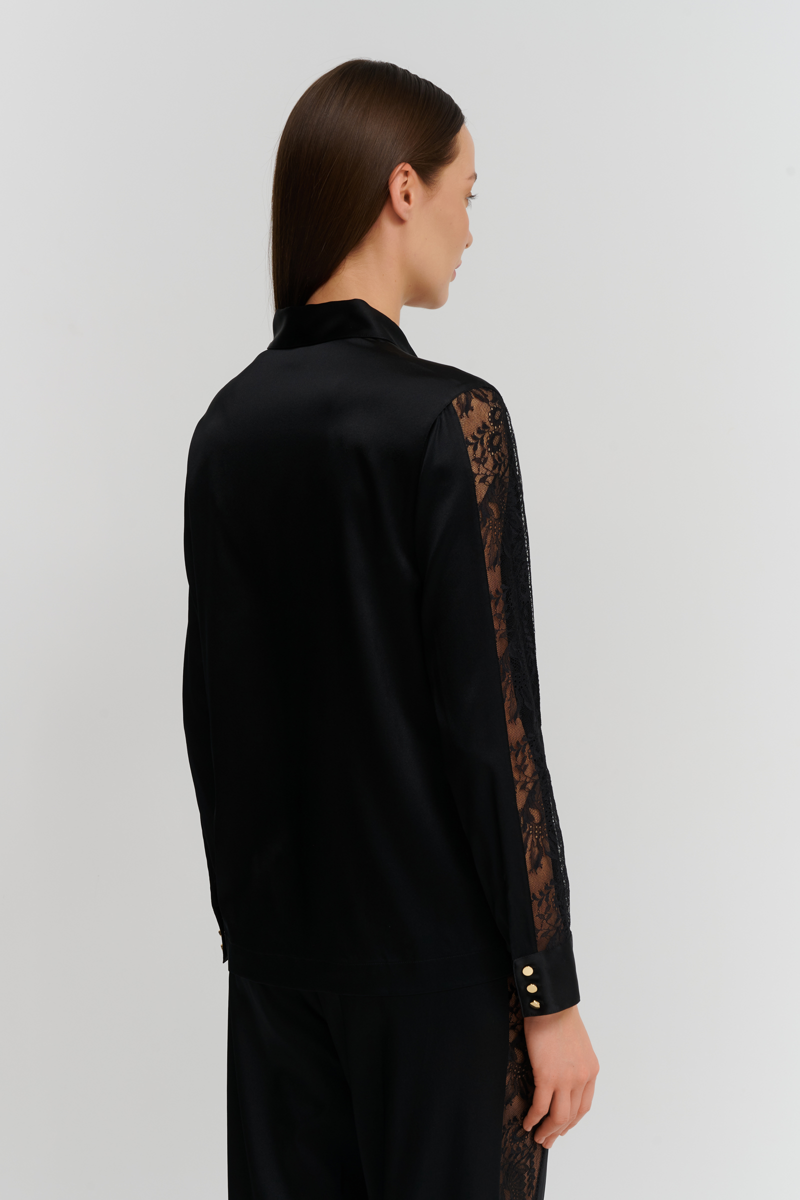 Шелковая пижамная рубашка с кружевом Бренд  Изображение 3