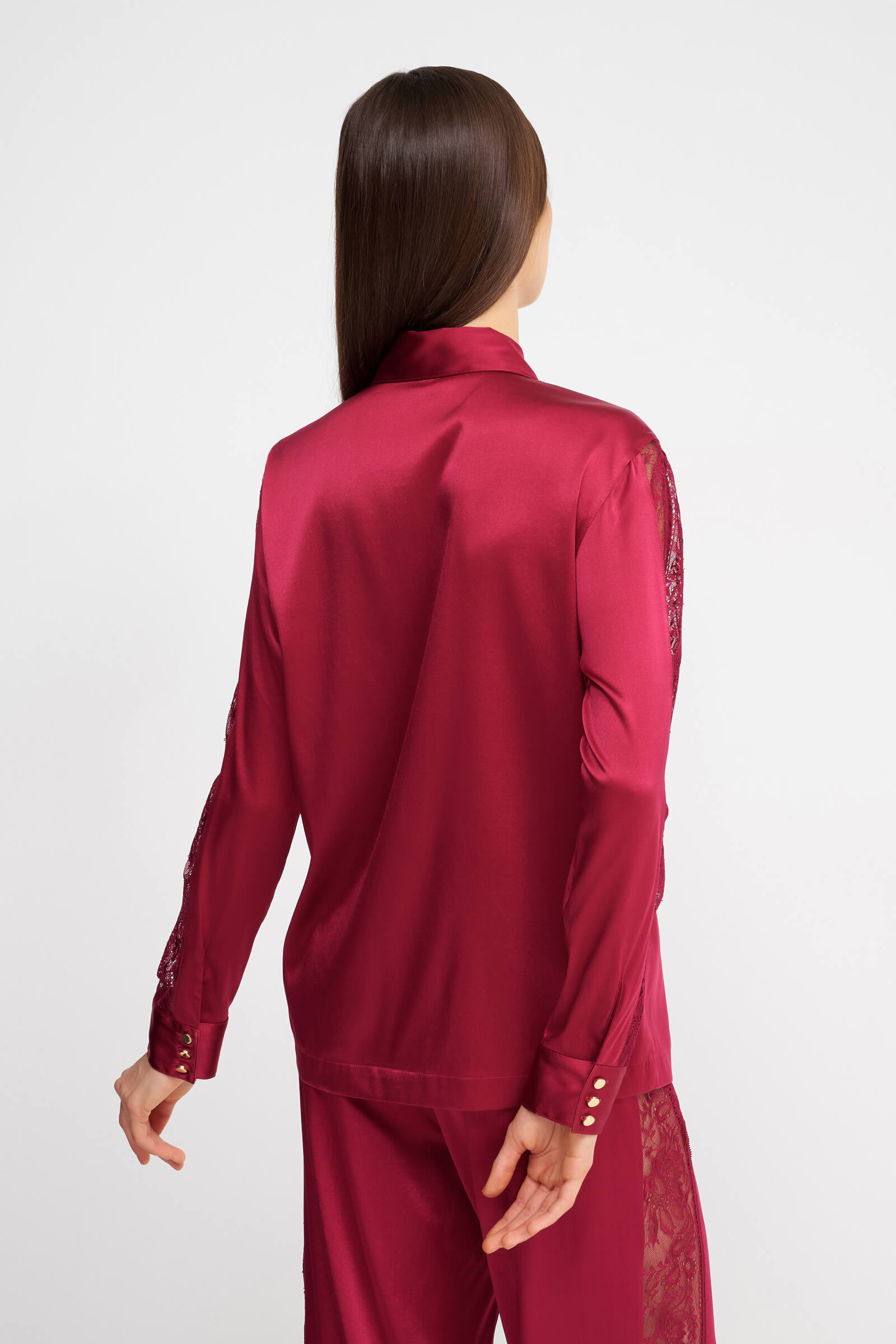 Шелковая пижамная рубашка с кружевом Бренд  Изображение 3